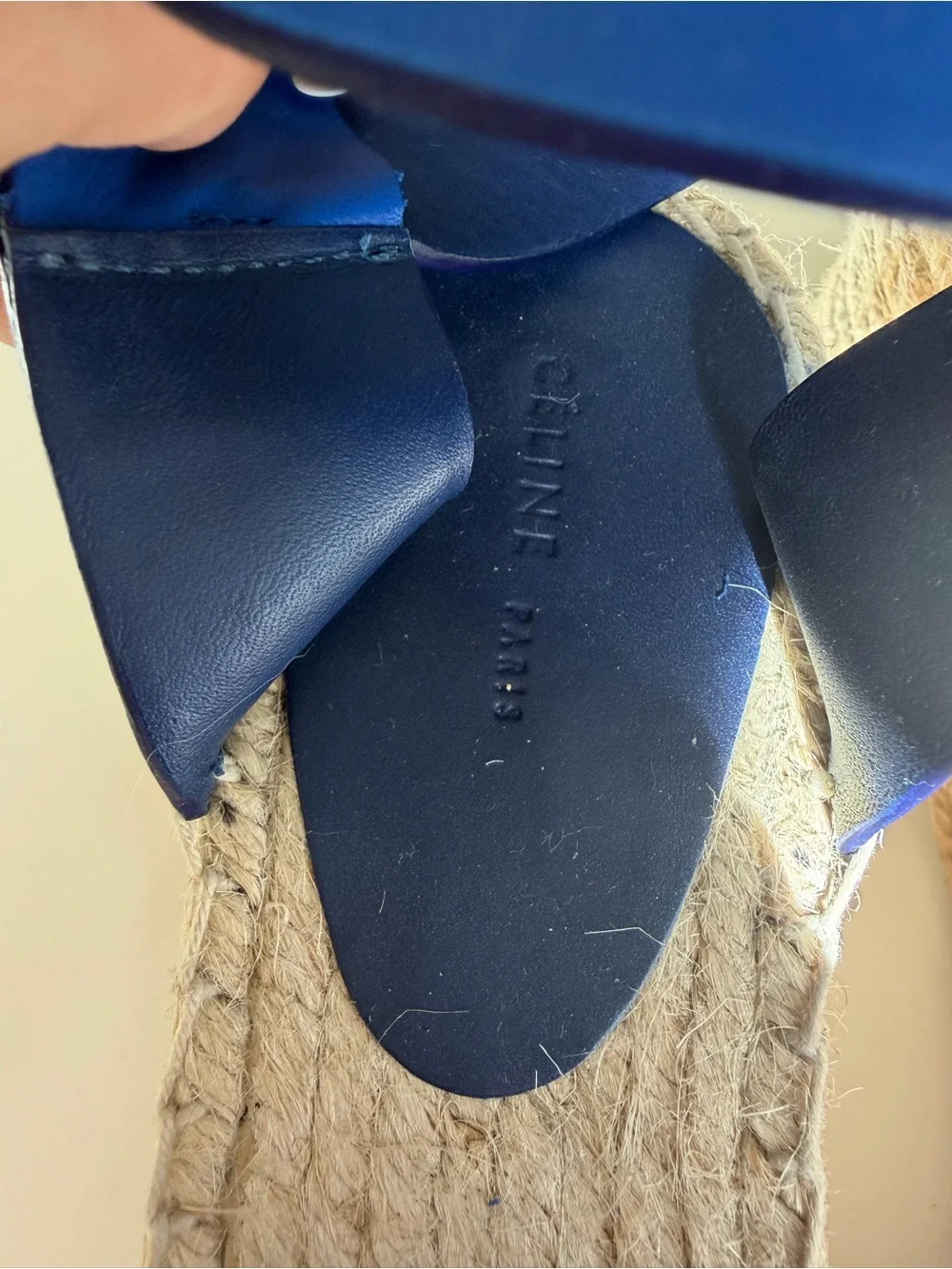 Celine Blue Leather Platform Espadrille Sandals